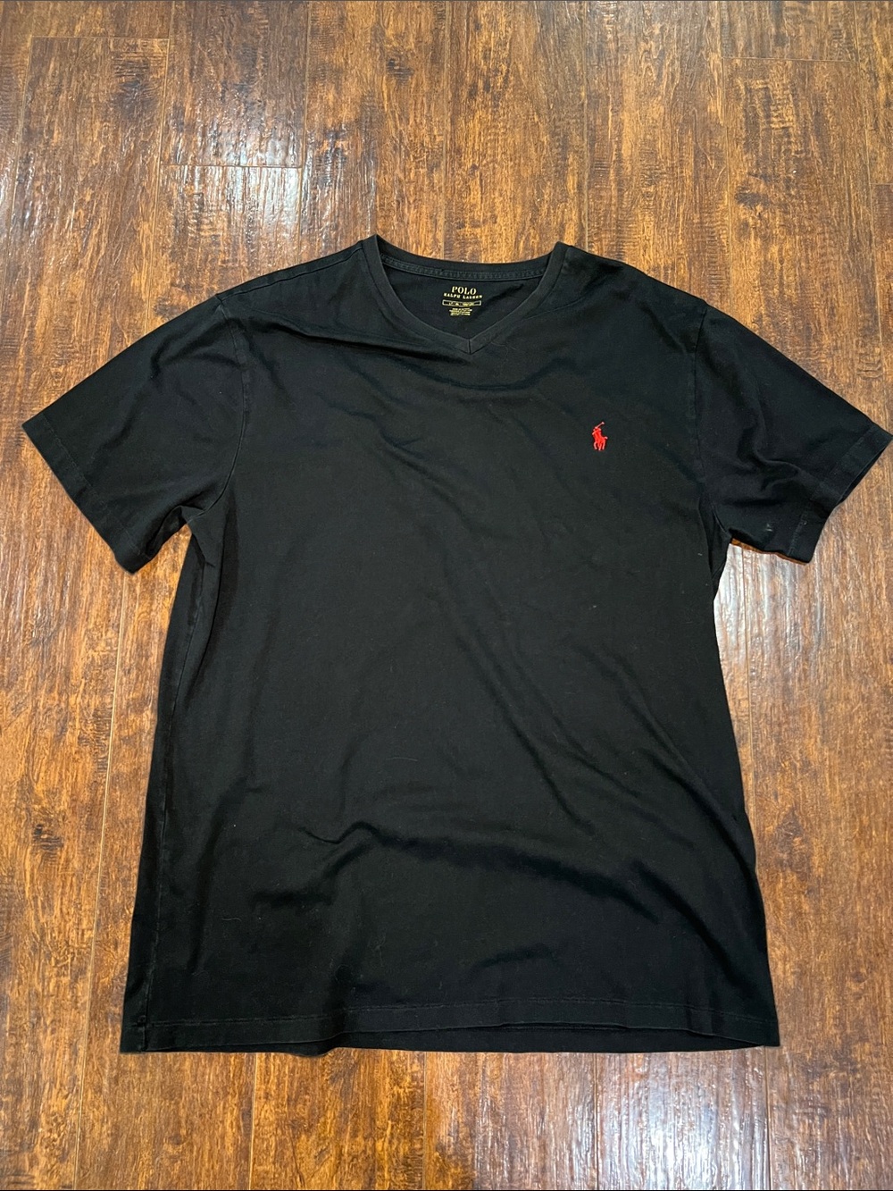 Polo by Ralph Lauren Black V-Neck Tee with Red Pony Emblem Large Tall